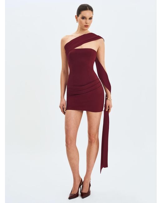 Miss Circle New York Red Ovelia Crimson Satin Ribbon Strapless Mini Dress