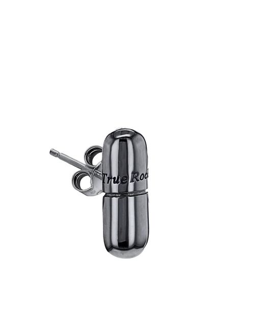 True Rocks Gray Gun Metal Sterling Mini Pill Charm On Gun Metal Hoop Earring for men