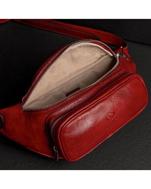 Time Resistance Red Leather Sling Bag Belly Bag