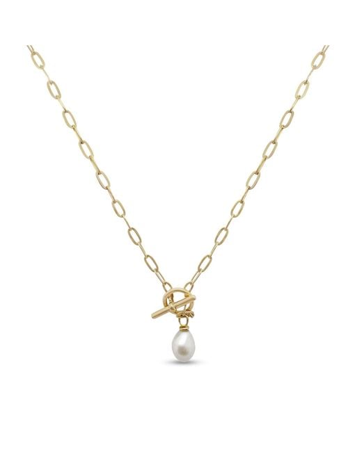 Clemence Wren Metallic T-Bar Paperclip Freshwater Pearl Necklace