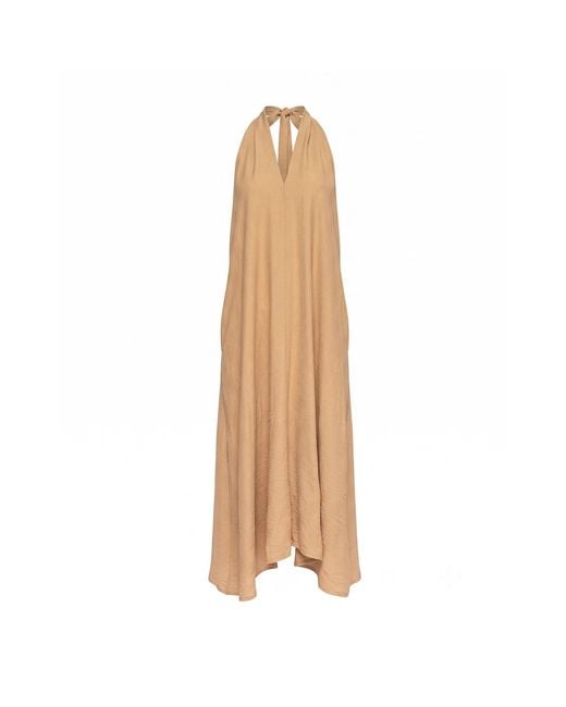 Tantra Spain Sl Natural Neutrals Loose-Fitting Midi Dress With A Halter Neckline Camel
