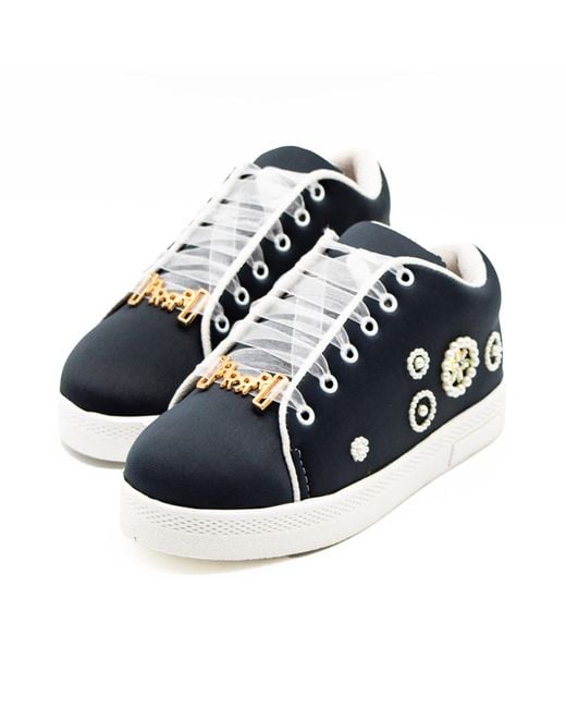 Rettrose Blue Katarina Luxury Charcoal Lycra Handmade Embellished Trainers