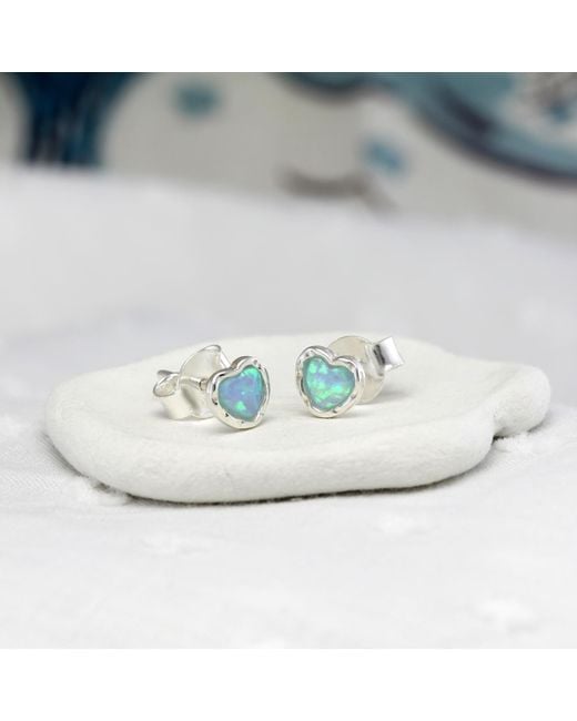 Isla Silver Blue Opal Heart Stud Earrings