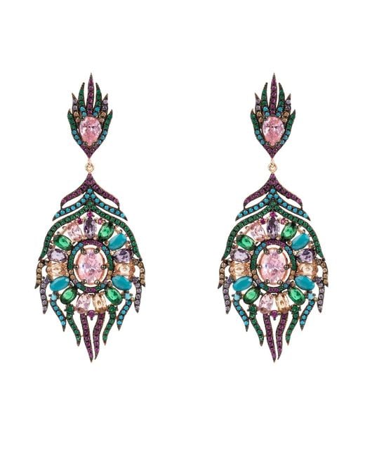 Latelita London Multicolor Peacock Colourful Gemstone Earrings Rose Gold