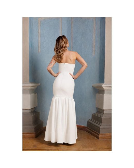 Nomi Fame White Siren Creamy Strapless Corset Mermaid Gown