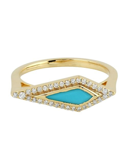 Artisan Metallic 18k Yellow Gold In Pave Diamond & Marquise Shape Turquoise Designer Ring