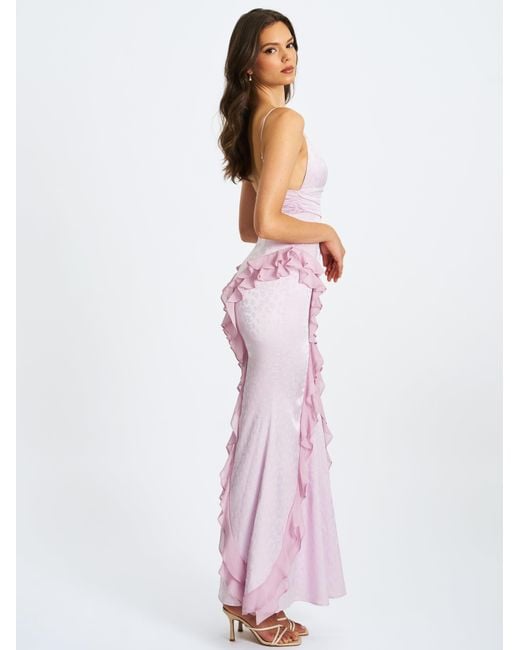 Miss Circle New York Purple Paolina Taro Jacquard Ruffle Mermaid Maxi Dress