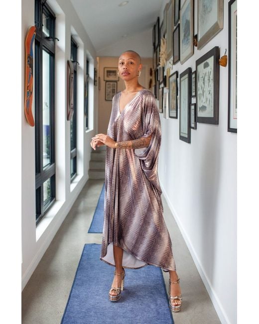 Jennafer Grace Gray Slither Metallique Caftan Kaftan Dress