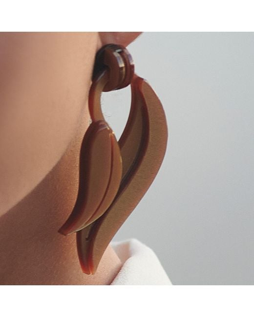 Gissa Bicalho Black Acrylic Handmade Earring Leaf Deco