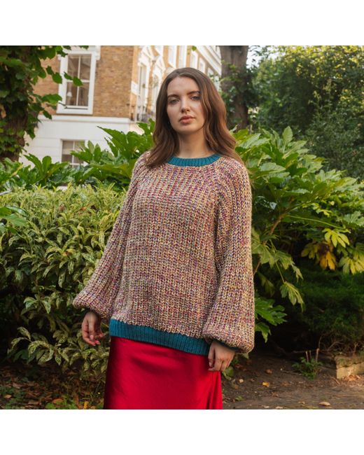 Cara & The Sky Green Debbie Recycled Cotton Blend Oversized Balloon Sleeve Jumper