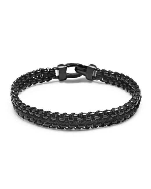 Nialaya Black Total Woven Box Chain Bracelet for men