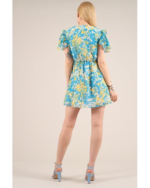 blonde gone rogue Blue Wildflower Surplice Day Dress, Upcycled Polyester