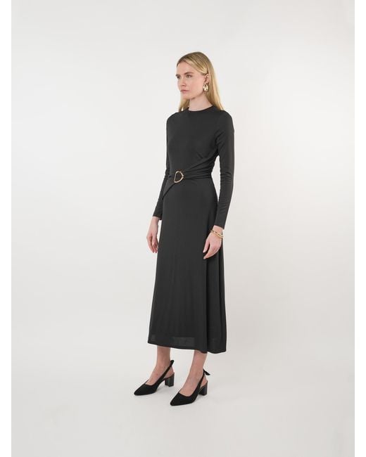 John Abgin Black Jersey Ruched Cross Body Maxi Dress