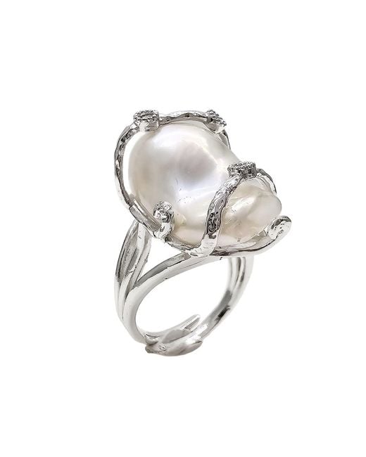Farra Metallic Baroque Pearl Adjustable Ring