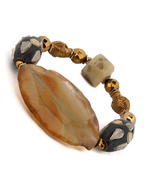 Ebru Jewelry Metallic Chunky Agate Stone Buddha Beaded Bracelet