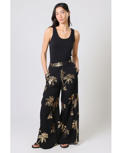 Traffic People Black Palms Of Sequin Rene Wide Leg Trousers