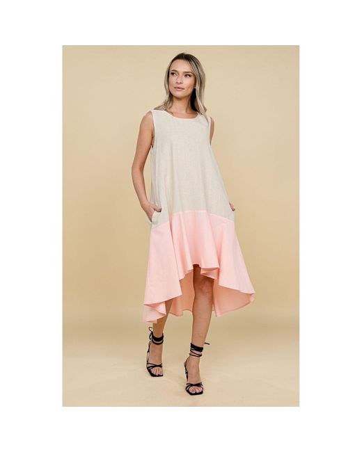 ROSERRY Asymmetric Linen Dress With Ruffle in Pink | Lyst UK