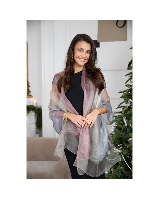 Saachi Blue Silk Glitter Ombre Scarf