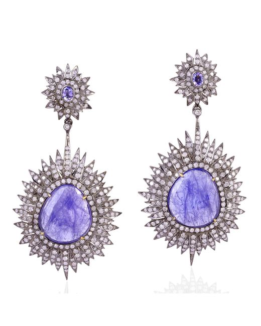 Artisan Purple Gold Sterling Silver Tanzanite Diamond Dangle Earrings