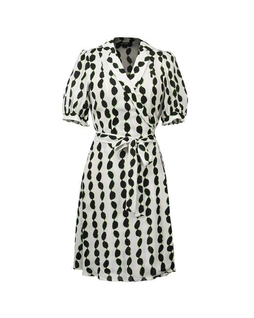 Smart and Joy Black Tailor Collar Graphic Print Short Warp Dress