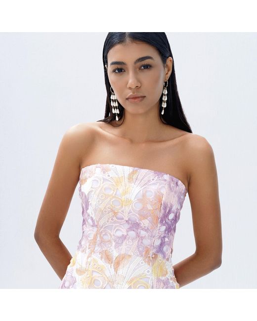 Justin Tong Purple Cascade Pleated Gown