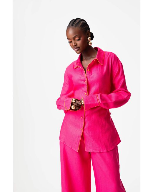 Ofuure Pink Linen Nikki Button Up Shirt