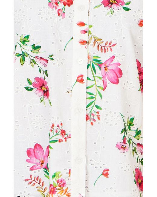 Yumi' White Cotton Broderie Anglaise Floral Shirt