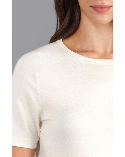 Paul James Knitwear White Neutrals Ultra Fine Cotton Cassie Saddle Shoulder Knitted T-Shirt
