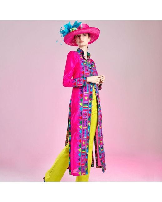 Beatrice von Tresckow Pink Embroidered Silk Nomad Long Coat