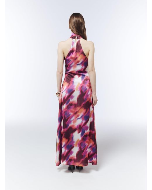 Sour Figs Pink Abstract Watercolour Halterneck Maxi Dress