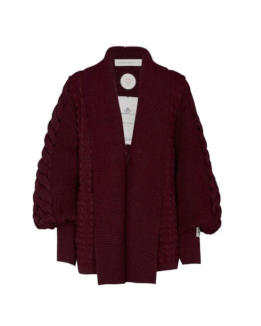 The Extreme Collection Red Burgundy Merlot Merino Wool And Alpaca Knit Cardigan