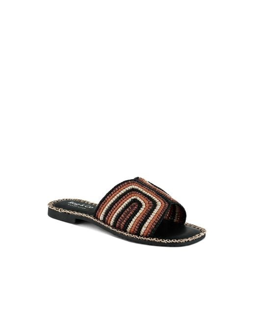 Rag & Co Brown Kente Patterned Raffia Slip-On Flats