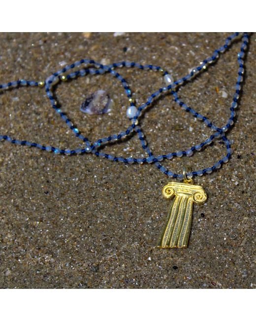 1610Istanbul Metallic Ionic Column Pearl Gemstones Necklace
