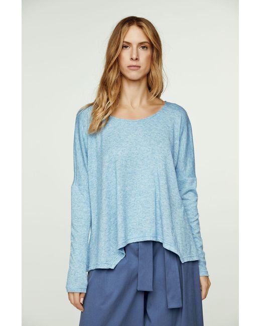 Conquista Blue Light Melange Knit Handkerchief Hem Top