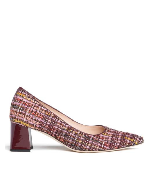 Beautiisoles by Robyn Shreiber Made in Italy Red Corina Burgundy Leather Block Heel Pump With Linen For Day & Night Wear