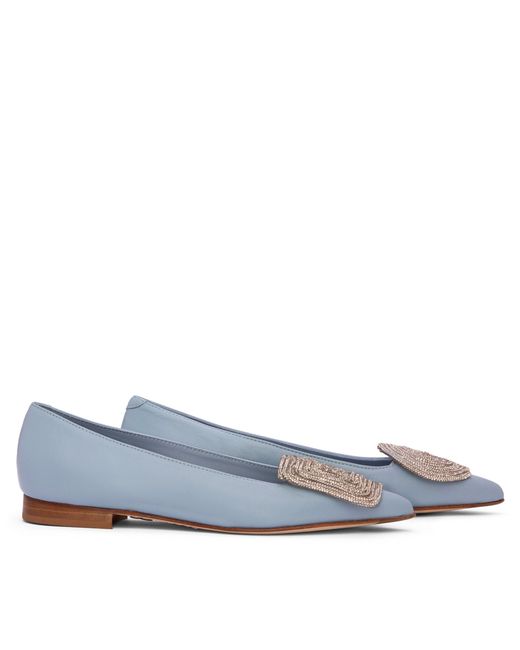 Beautiisoles by Robyn Shreiber Made in Italy Blue Bonnie Baby Leather Work Evening Sexy Comfortable Flat Ballerina