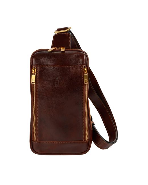 Time Resistance Brown Leather Sling Bag Chest Bag for men