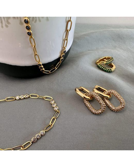 Clemence Wren Metallic Huggie Earrings With Blush Pave Gemstone Charm