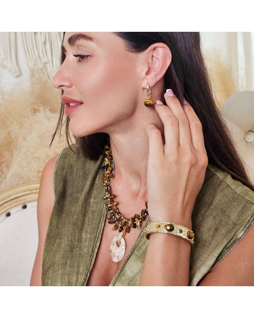 Farra Metallic Tiger-Eye Stone Setting Bangle