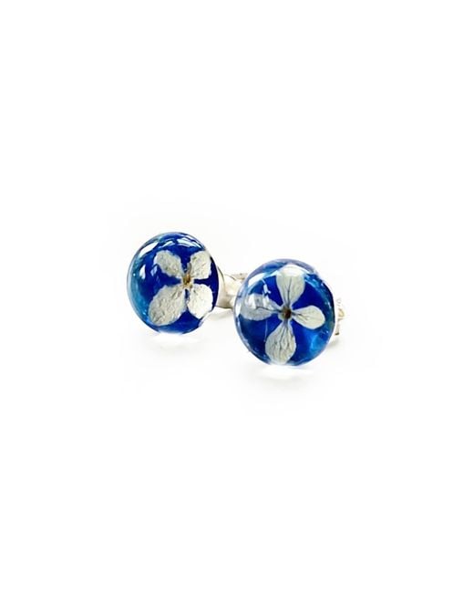 Laura Daili Blue Midnight Tiny Hydrangea Blossom Earrings