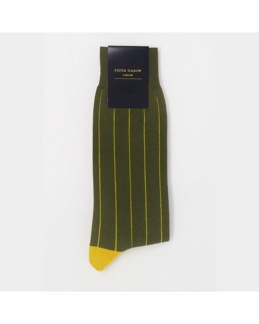 Peper Harow - Made in England Green Pin Stripe Socks for men