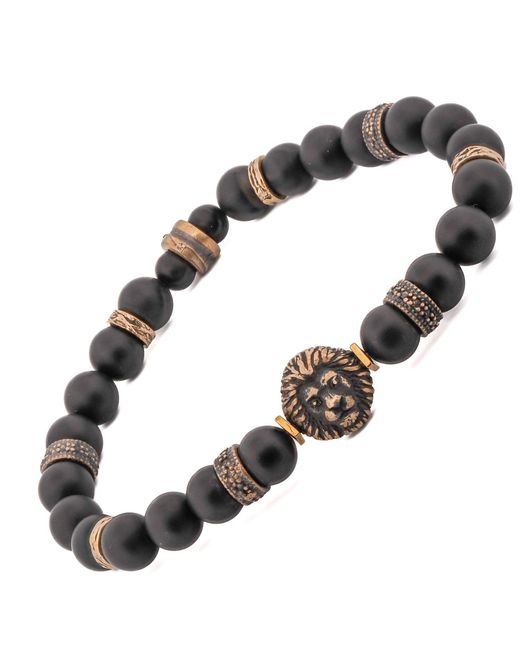 Ebru Jewelry Brown Onyx Stone King Lion Beaded Bracelet for men
