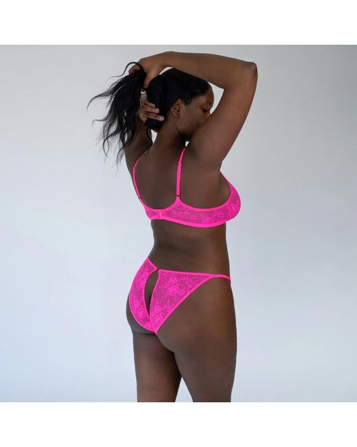 MONIQUE MORIN LINGERIE Pink Hologram Ouvert Bikini Electric