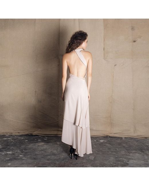 Bianca Popp Natural Neutrals Asymmetrical Collar Bareback Dress
