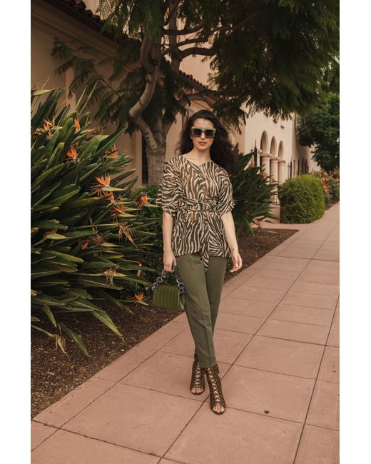 Jennafer Grace Green Neutrals Liana Safari Wrap Blouse Tunic
