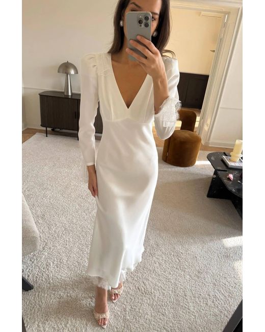 POST MERIDIEM White Fitted Midi Dress With Lace