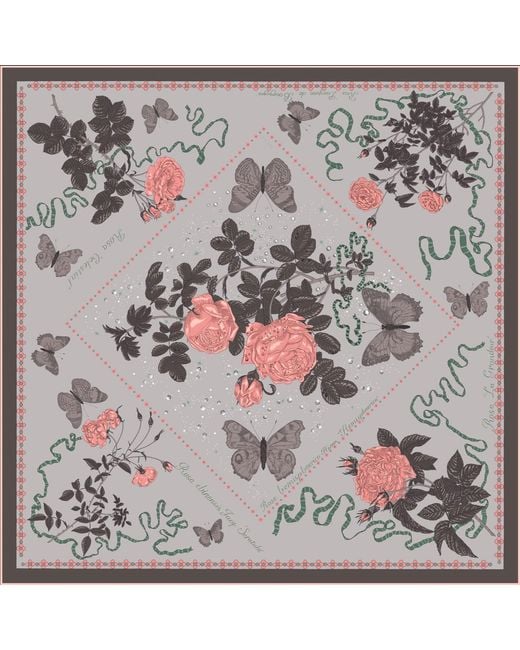 Wenzi Black Midnight Roses Rouge Double Sided Silk Twill Scarf