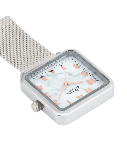 Bermuda Watch Company Metallic Annie Apple Square Rose & Marble Mesh Nurse Fob Watch