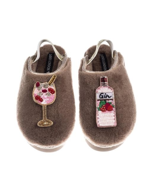 Laines London Brown Neutrals Flatform Cloud Closed Toe Slippers With Gin & Glass Brooches