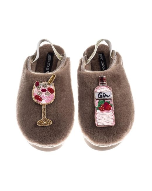 Laines London Brown Neutrals Flatform Cloud Closed Toe Slippers With Gin & Glass Brooches